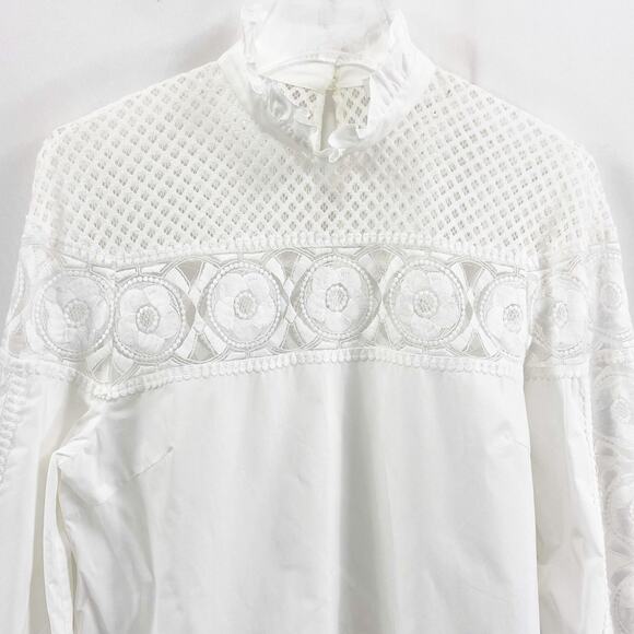 SANDRO White Mock Turtle Neck Long Sleeve Lace Blouse - Picture 13 of 14